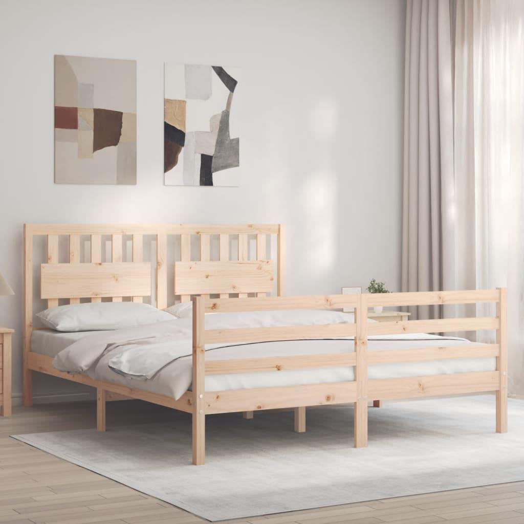 Sengeramme med sengegavl kingsize massivt træ