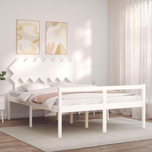 Seniorseng med sengegavl 140x200 cm massivt træ hvid