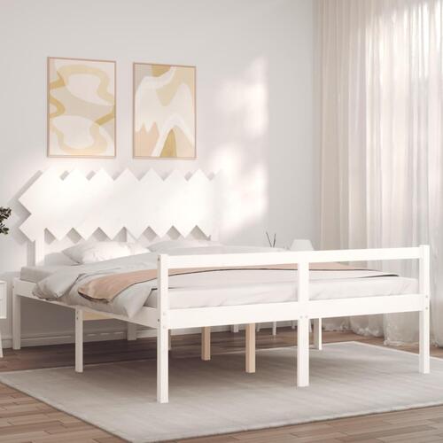 Seniorseng med sengegavl 160x200 cm massivt træ hvid