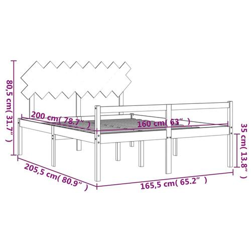 Seniorseng med sengegavl 160x200 cm massivt træ hvid