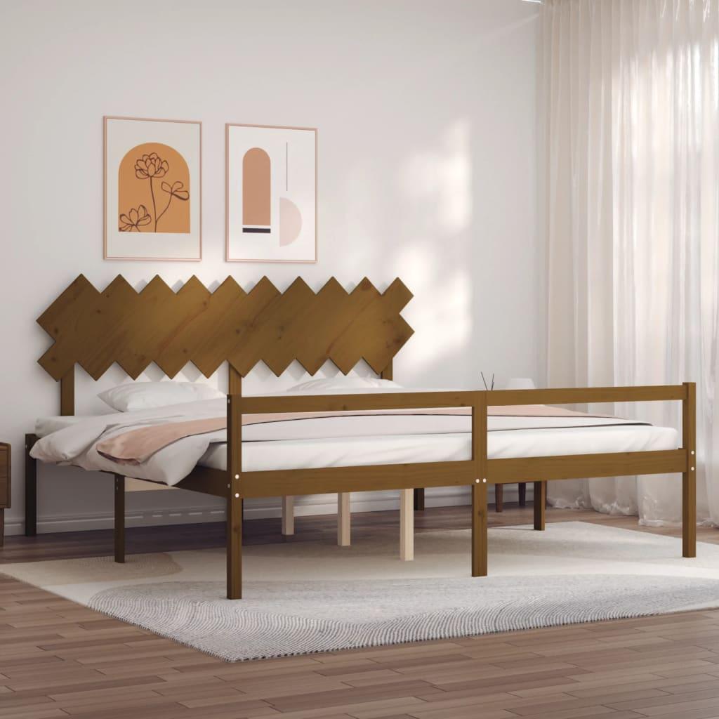Seniorseng med sengegavl 200x200 cm massivt træ gyldenbrun