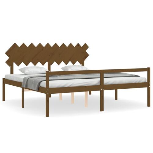 Seniorseng med sengegavl 200x200 cm massivt træ gyldenbrun