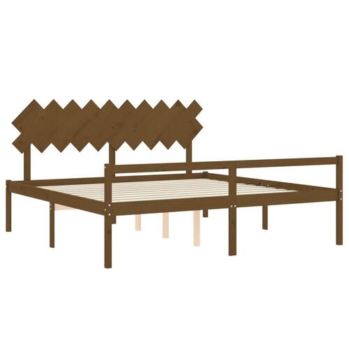 Seniorseng med sengegavl 200x200 cm massivt træ gyldenbrun