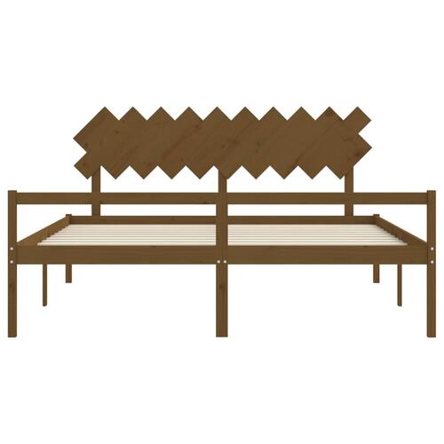 Seniorseng med sengegavl 200x200 cm massivt træ gyldenbrun