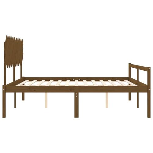 Seniorseng med sengegavl 200x200 cm massivt træ gyldenbrun