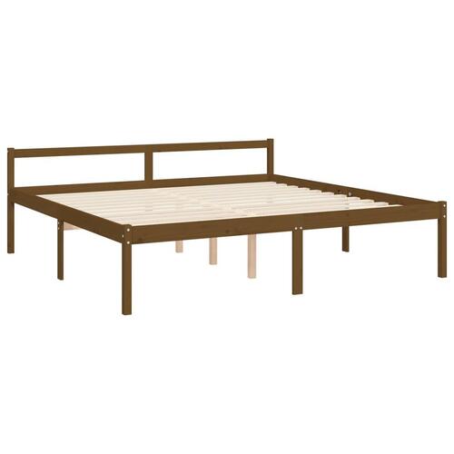 Seniorseng med sengegavl 200x200 cm massivt træ gyldenbrun