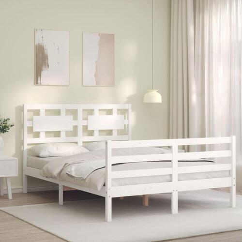 Sengeramme med sengegavl Small Double massivt træ hvid