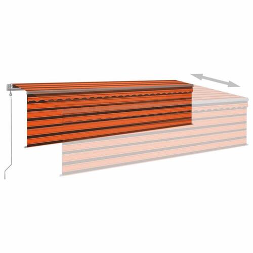Markise m. gardin+LED+vindsensor 5x3 m automatisk orange/brun