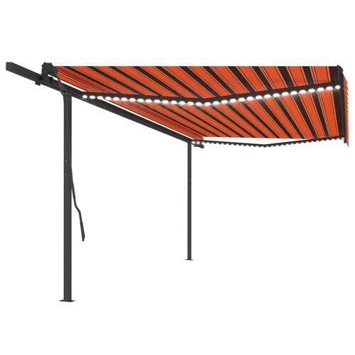 Markise m. LED + vindsensor 5x3,5 m automatisk orange og brun