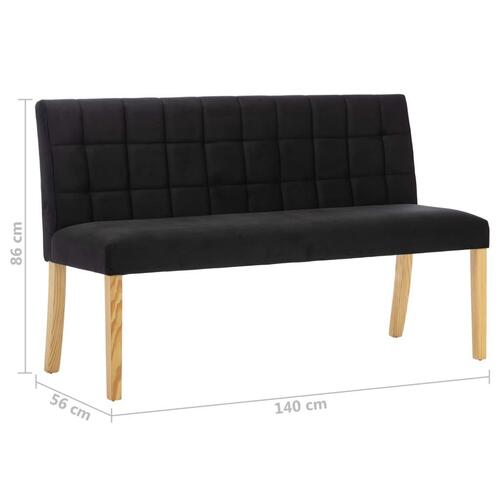Bænk 140 cm fløjl sort