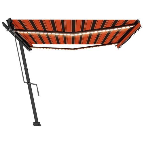 Markise m. LED + vindsensor 500x350 cm automatisk orange/brun