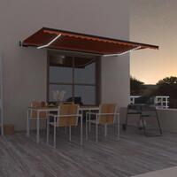 Markise m. LED + vindsensor 500x350 cm automatisk orange/brun