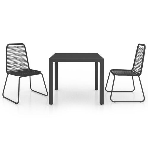 Spisebordssæt til haven 3 dele polyrattan sort