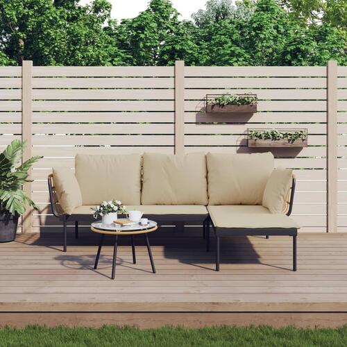Loungesæt til haven 3 dele med beige hynder polyrattan