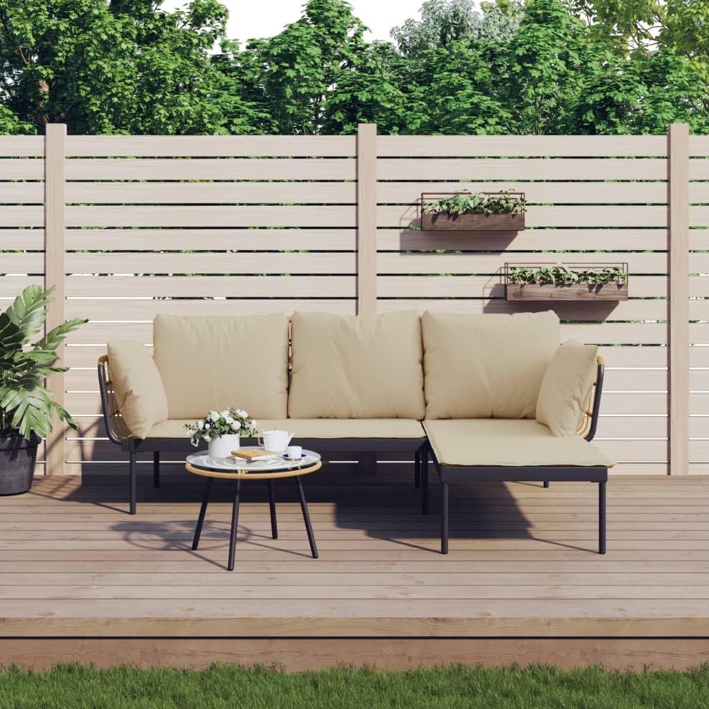 Loungesæt til haven 3 dele med beige hynder polyrattan
