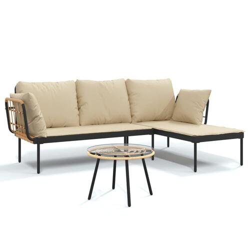 Loungesæt til haven 3 dele med beige hynder polyrattan