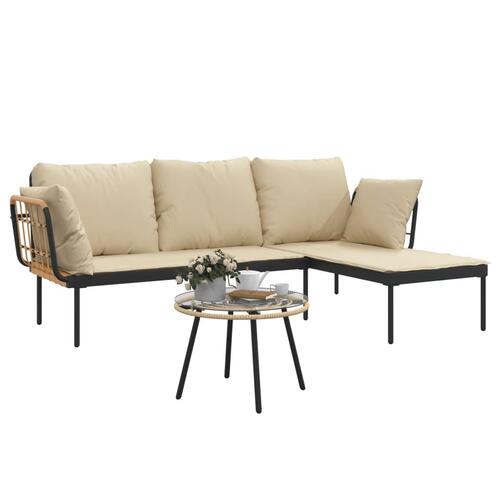 Loungesæt til haven 3 dele med beige hynder polyrattan