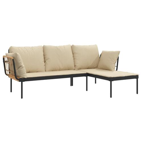 Loungesæt til haven 3 dele med beige hynder polyrattan