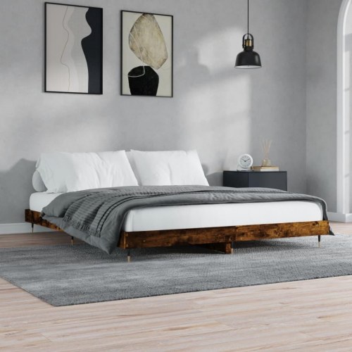 Sengeramme 120x200 cm i konstrueret træ - røget eg, inkl. lameller