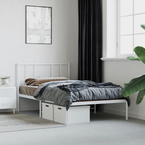 Sengeramme med sengegavl 90×190 cm - metal, hvid