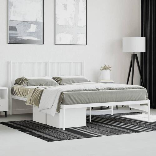 Sengeramme med sengegavl 150x200 cm metal hvid