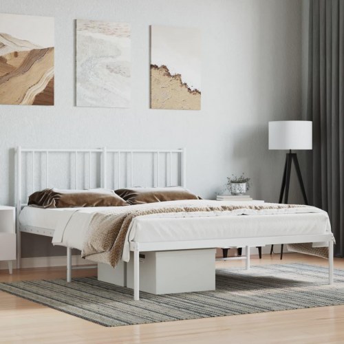 Sengeramme med sengegavl 160×200 cm - metal, hvid