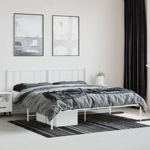 Sengeramme med sengegavl 183×213 cm - metal, hvid