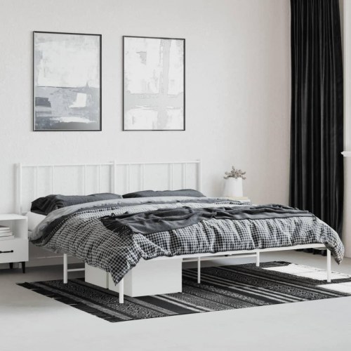 Sengeramme med sengegavl 200 × 200 cm - metal, hvid