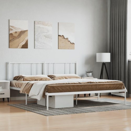 Sengeramme med sengegavl 200 × 200 cm - metal, hvid