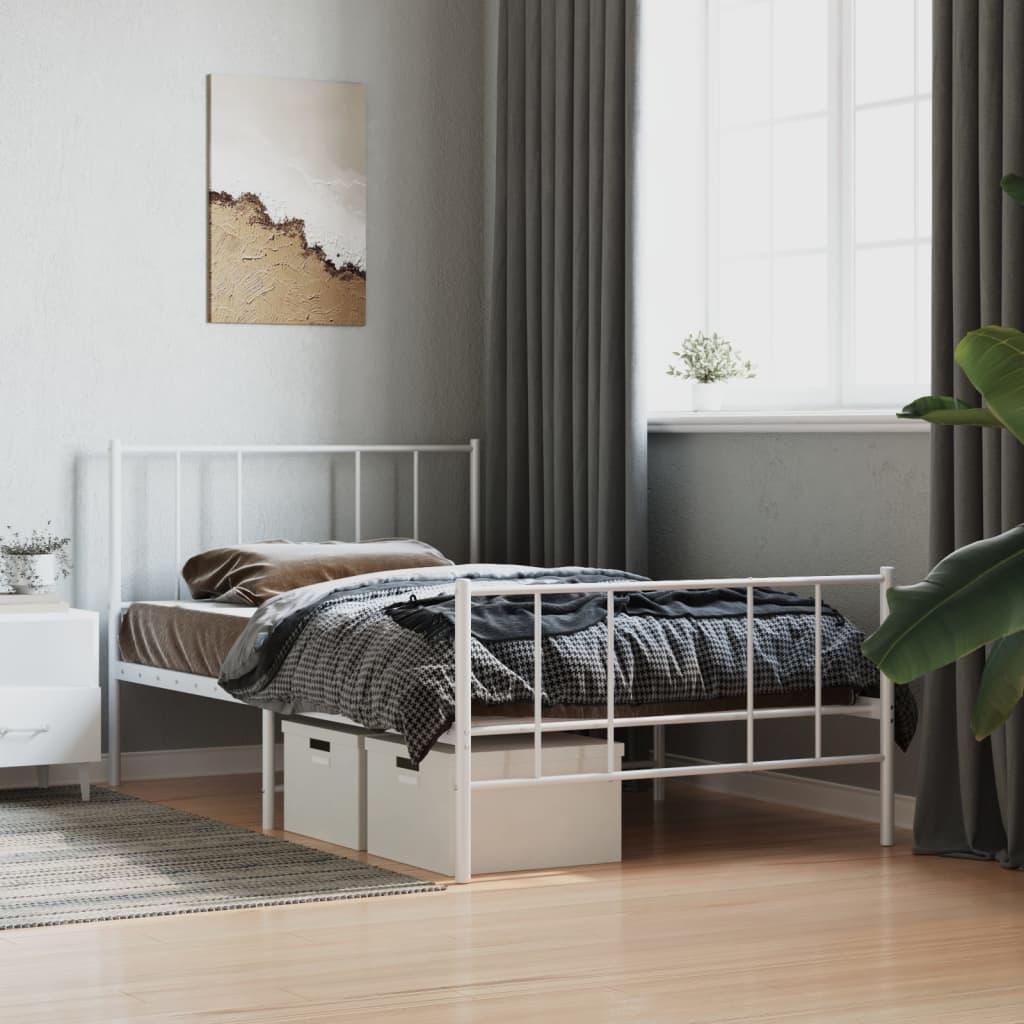 Sengeramme med sengegavl og fodgærde 75x190 cm metal hvid