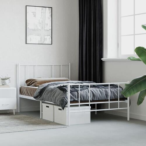 Sengeramme med sengegavl og fodgærde 90x190 cm metal hvid