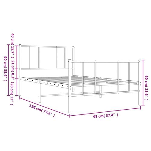 Sengeramme med sengegavl og fodgærde 90x190 cm metal hvid
