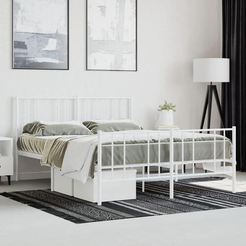 Sengeramme med sengegavl og fodgærde 135x190 cm metal hvid