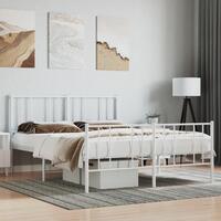 Sengeramme med sengegavl og fodgærde 150x200 cm metal hvid