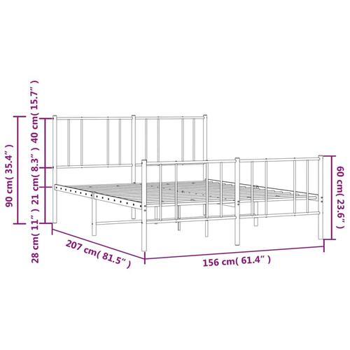 Sengeramme med sengegavl og fodgærde 150x200 cm metal hvid