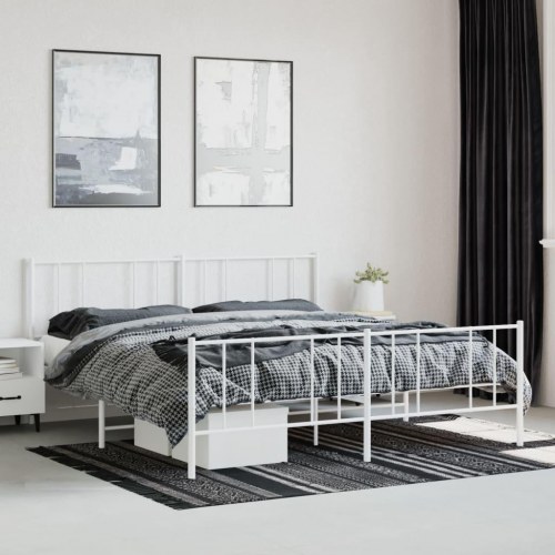 Sengeramme med gavl og fodgærde 180x200 cm - metal, hvid