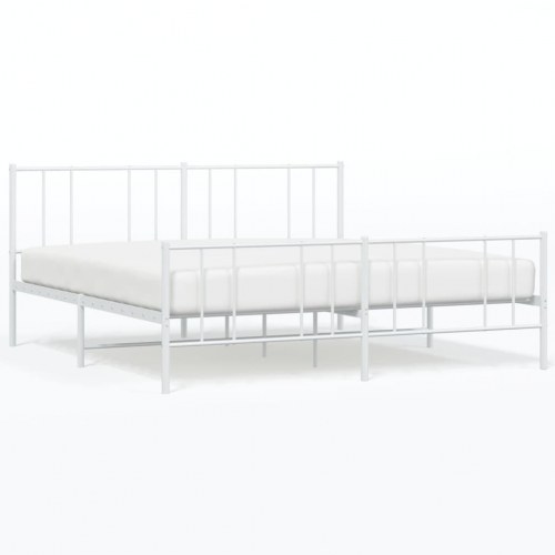 Sengeramme med sengegavl og fodgærde - metal 200×200 cm, hvid