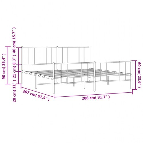 Sengeramme med sengegavl og fodgærde - metal 200×200 cm, hvid