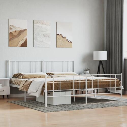 Sengeramme med sengegavl og fodgærde 183x213 cm metal hvid