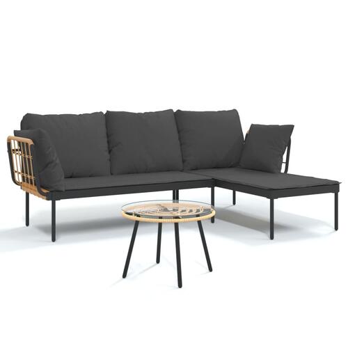 Loungesæt til haven 3 dele med mørkegrå hynder polyrattan