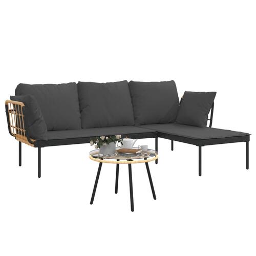 Loungesæt til haven 3 dele med mørkegrå hynder polyrattan