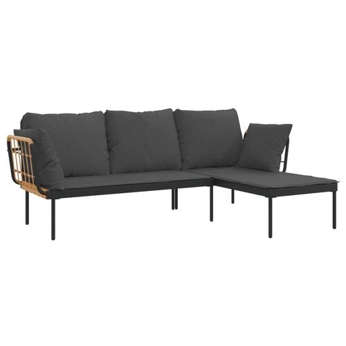 Loungesæt til haven 3 dele med mørkegrå hynder polyrattan