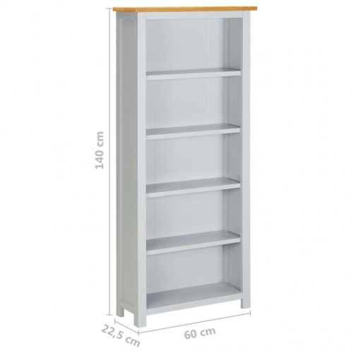 Bogreol med 5 hylder 60x22,5x140 cm massivt egetræ