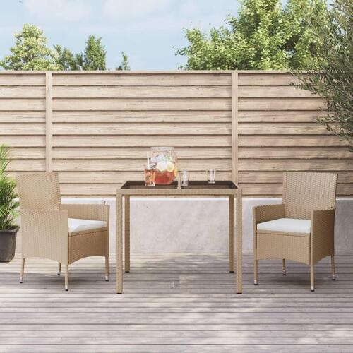 Spisebordssæt til haven 3 dele med hynder polyrattan beige