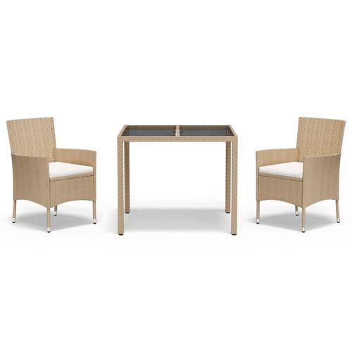 Spisebordssæt til haven 3 dele med hynder polyrattan beige