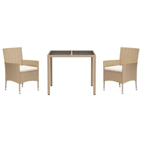 Spisebordssæt til haven 3 dele med hynder polyrattan beige