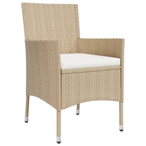 Spisebordssæt til haven 3 dele med hynder polyrattan beige