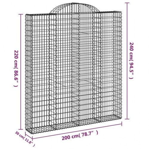 Buede gabionkurve - sæt á 2 stk., 200 × 30 × 220/240 cm, galvaniseret jern