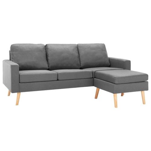 3-personers sofa med fodskammel stof lysegrå