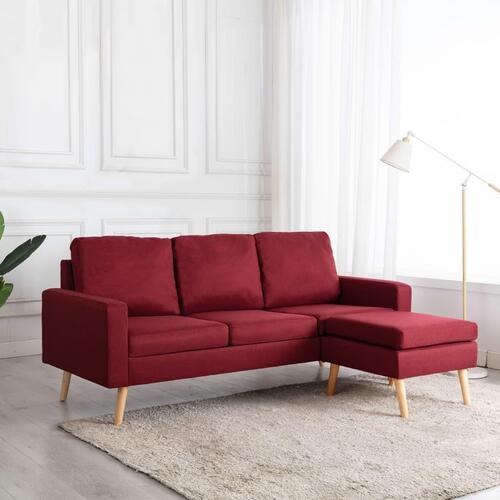 3-personers sofa med fodskammel stof vinrød